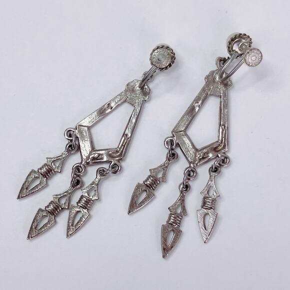 Vintage 1930s Czechoslovakia Art Deco Silver Tone Chandelier Screw Back Earrings - Picture 9 of 12